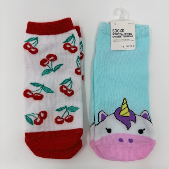 Cherries Ankle Sock Unicorn Low Cut Socks Colorful 2 Pack Set Cherry Print Pink - Picture 3 of 12